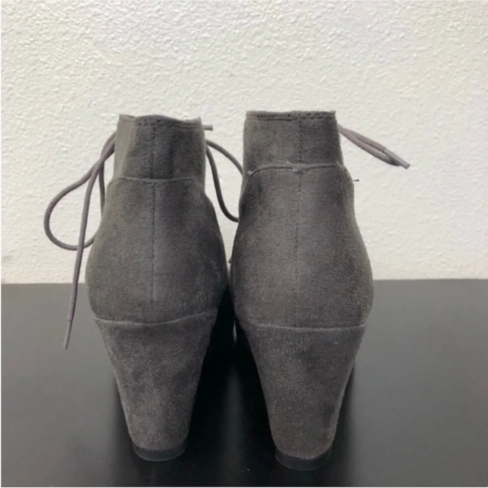 Dark Gray Faux Suede Lace Up Wedge Boots